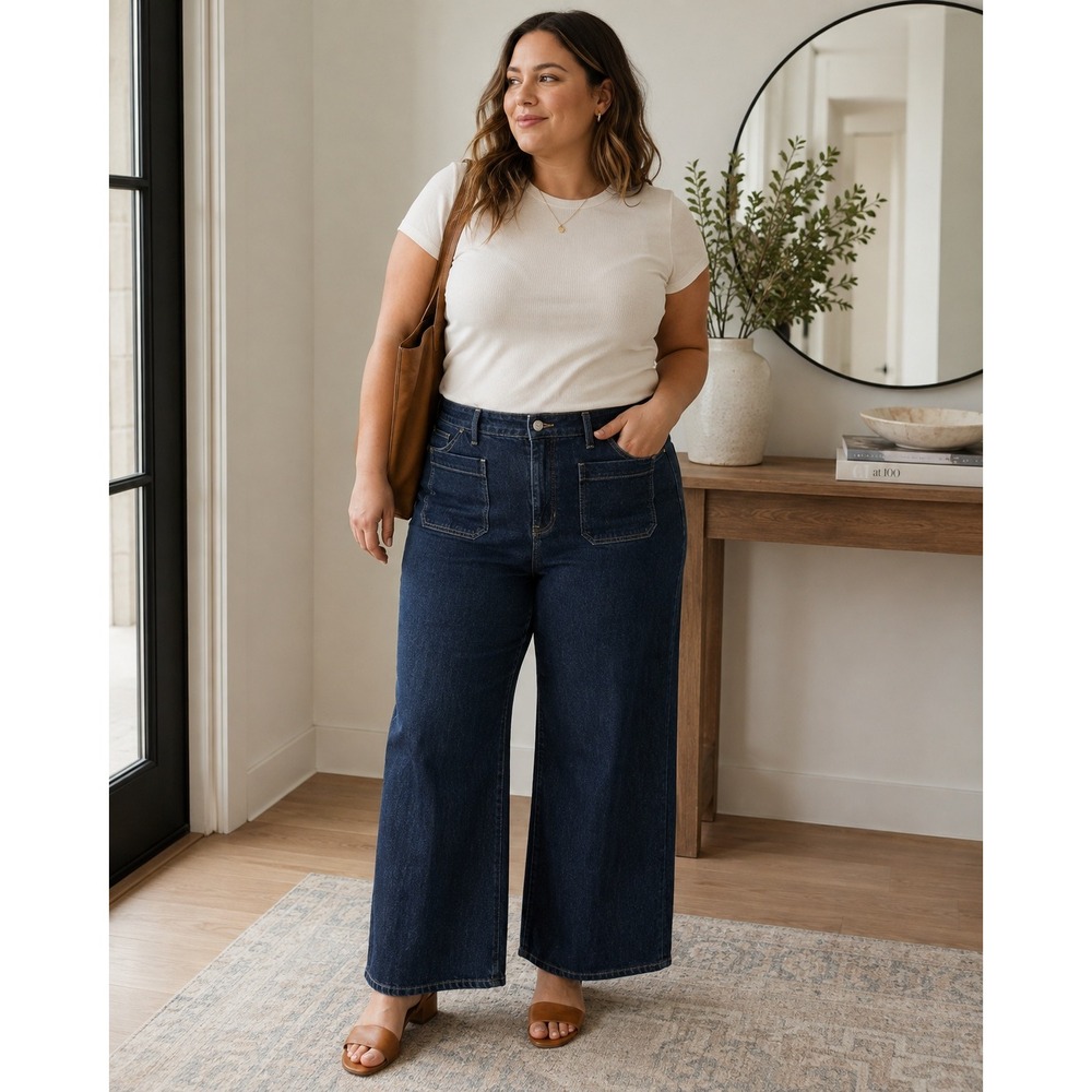 Spanx Easy Flare Jeans Womens 1X Dark Wash SPANXshape Wide Leg Short